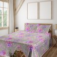 thumbnail image 1 of Ambesonne Floral Fitted & Flat Sheet with Shams 4 Pcs Set, Repeating Art Roses Branches, Calking, Lilac Rose and Off White, 1 of 5