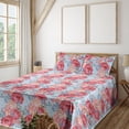thumbnail image 1 of Ambesonne Floral Fitted & Flat Sheet with Shams 4 Pcs Set, Retro Flowers Repetitive Art, King, Dark Coral and Soft Blue, 1 of 1
