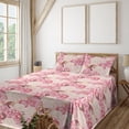 thumbnail image 1 of Ambesonne Floral Fitted & Flat Sheet with Shams 4 Pcs Set, Rose Hydrangea Flowers Plot, Full, Pastel Pink Pale Peach, 1 of 5