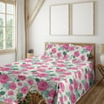 thumbnail image 1 of Ambesonne Floral Fitted & Flat Sheet with Shams 4 Pcs Set, Roses Leaves Valentine Plot, Queen, Pastel Pink Hunter Green, 1 of 1