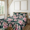thumbnail image 1 of Ambesonne Floral Fitted & Flat Sheet with Shams 4 Pcs Set, Roses Lovers Flowers Artwork, Calking, Laurel Green Pale Pink, 1 of 1