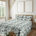 thumbnail image 1 of Ambesonne Floral Fitted & Flat Sheet with Shams 4 Pcs Set, Summer Flowering Exotics Art, Calking, Laurel Green and Pale Grey, 1 of 5