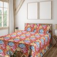 thumbnail image 1 of Ambesonne Floral Fitted & Flat Sheet with Shams 4 Pcs Set, Tropical Flowers Summer Art, Calking, Burnt Orange and Sea Blue, 1 of 1