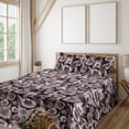 thumbnail image 1 of Ambesonne Floral Fitted & Flat Sheet with Shams 4 Pcs Set, Vintage Art Flower Pattern, Full, Dark Mauve Grey Black, 1 of 5