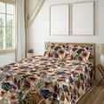 thumbnail image 1 of Ambesonne Floral Fitted & Flat Sheet with Shams 4 Pcs Set, Wild Flowers Hexagon Forms, King, Plum Orange and Dark Blue, 1 of 5