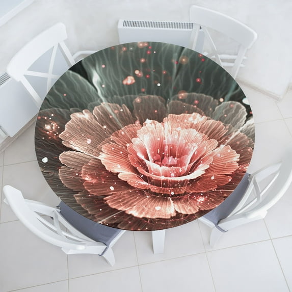 Ambesonne Floral Fitted Round Tablecloth, Bold Flower Futuristic Style, 45"- 56" Diameter, Grey Teal and Coral