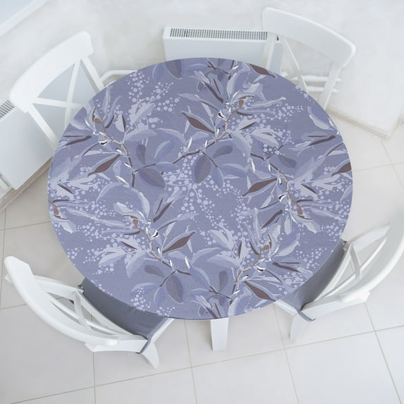 Ambesonne Floral Fitted Round Tablecloth, Botanical Branches Blots Art, 40"- 44" Diameter, Ceil Blue and Pale Taupe
