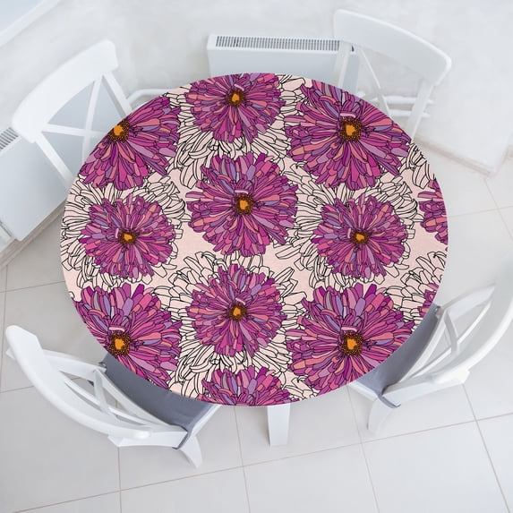 Ambesonne Floral Fitted Round Tablecloth, Chamomiles Vintage Nature, 36"- 40" Diameter, Pale Fuchsia and Blush