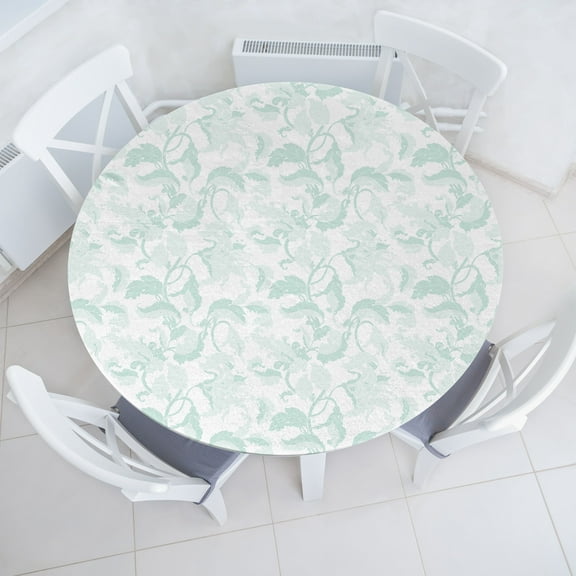 Ambesonne Floral Fitted Round Tablecloth, Exotic Lily Flowers Petals, 56"- 60" Diameter, Mint Green and White