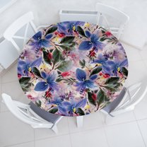 Ambesonne Floral Fitted Round Tablecloth, Flowers Branches Vintage Art, 36"- 40" Diameter, Ceil Blue and Dark Pink