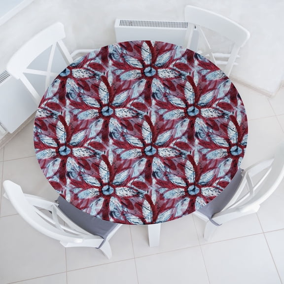 Ambesonne Floral Fitted Round Tablecloth, Grunge Flowers Batik Art, 36"- 40" Diameter, Pale Maroon and Slate Blue