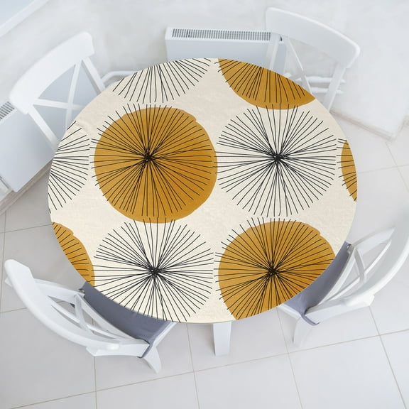 Ambesonne Floral Fitted Round Tablecloth, Minimalist Flower Sketch Art, 36"- 40" Diameter, Charcoal Grey Eggshell