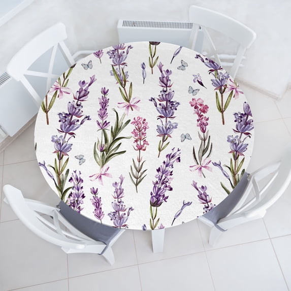 Ambesonne Floral Fitted Round Tablecloth, Minimalist Spring Romance, 36"- 40" Diameter, Violet Pink and Green