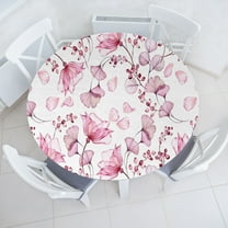 Ambesonne Floral Fitted Round Tablecloth, Modern Romantic Wild Ginkgo, 36"- 40" Diameter, Pink Dried Rose and White