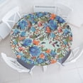 thumbnail image 1 of Ambesonne Floral Fitted Round Tablecloth, Orange Flowers Vintage Plot, 40"- 44" Diameter, Dark Ceil Blue and Apricot, 1 of 1