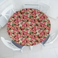thumbnail image 1 of Ambesonne Floral Fitted Round Tablecloth, Red Flowers Acrylic Print, 45"- 56" Diameter, Pastel Pink and Avocado Green, 1 of 5