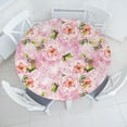 thumbnail image 1 of Ambesonne Floral Fitted Round Tablecloth, Roses Leaves Splashes Plot, 36"- 40" Diameter, Apple Green and Pastel Pink, 1 of 5