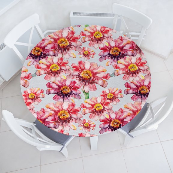 Ambesonne Floral Fitted Round Tablecloth, Watercolor Blossoming Vibes, 40"- 44" Diameter, Soft Blue Coral and Plum