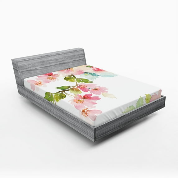 Ambesonne Floral Fitted Sheet 2 Pcs Set, Innocent Delicate Nature, King, Multicolor