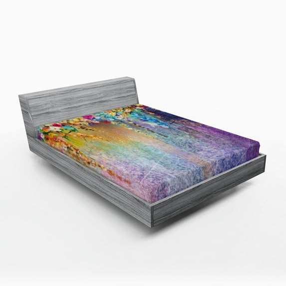 Ambesonne Floral Fitted Sheet 2 Pcs Set, Ivy Blooming Flowers Herbs, Queen, Multicolor