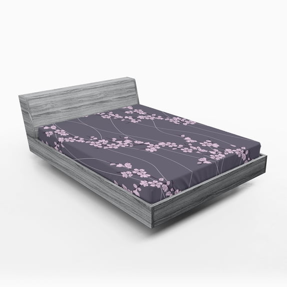 Ambesonne Floral Fitted Sheet 2 Pcs Set, Japanese Sakura, Queen, Taupe Pale Pink