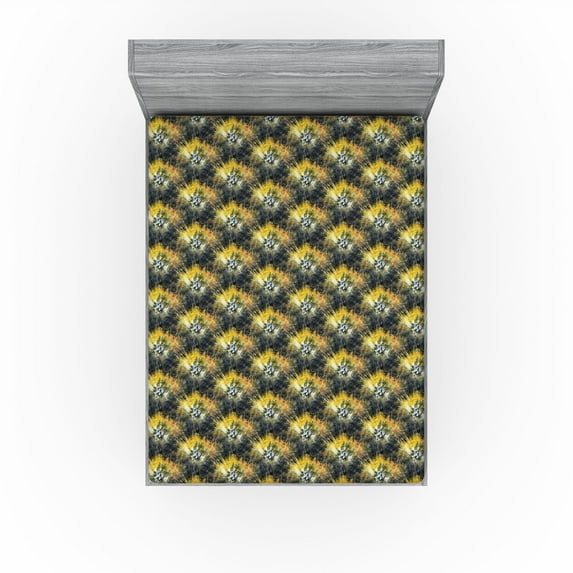 Ambesonne Floral Fitted Sheet, Abstract Blossom Art Pattern, Full Size, Pale Earth Yellow
