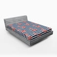 thumbnail image 1 of Ambesonne Floral Fitted Sheet, Anchor Striped Backdrop, Queen Size, White Blue and Red, 1 of 2
