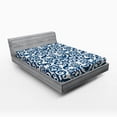 thumbnail image 1 of Ambesonne Floral Fitted Sheet, Antique Damask Curvy Art, Queen Size, Blue White, 1 of 2