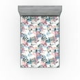 thumbnail image 1 of Ambesonne Floral Fitted Sheet, Art Abstract Spring Flowers, Full Size, Rose Blue Grey and Camel, 1 of 5