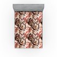 thumbnail image 1 of Ambesonne Floral Fitted Sheet, Art Vintage Pattern of Roses, Full Size, Cinnamon Brown and Pale Ruby, 1 of 5