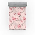 thumbnail image 1 of Ambesonne Floral Fitted Sheet, Asian Winter Flower Pattern, Queen Size, Burgundy and Pastel Pink, 1 of 5
