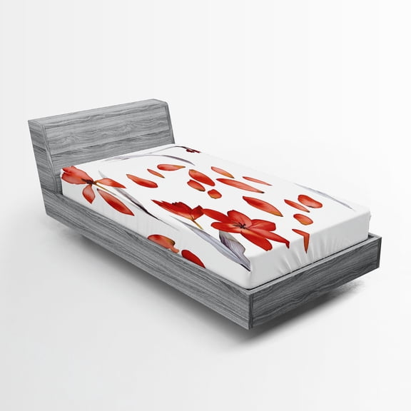 Ambesonne Floral Fitted Sheet, Autumn Flowers Petals, Twin XL Size, Red Purplegrey