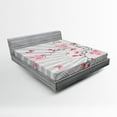 thumbnail image 1 of Ambesonne Floral Fitted Sheet, Birds on Cherry Tree, Queen Size, Pale Grey Pink, 1 of 2