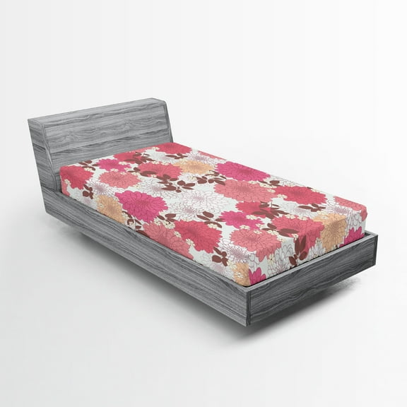 Ambesonne Floral Fitted Sheet, Bloom Bouquet Romance, Twin XL Size, Pink Grey