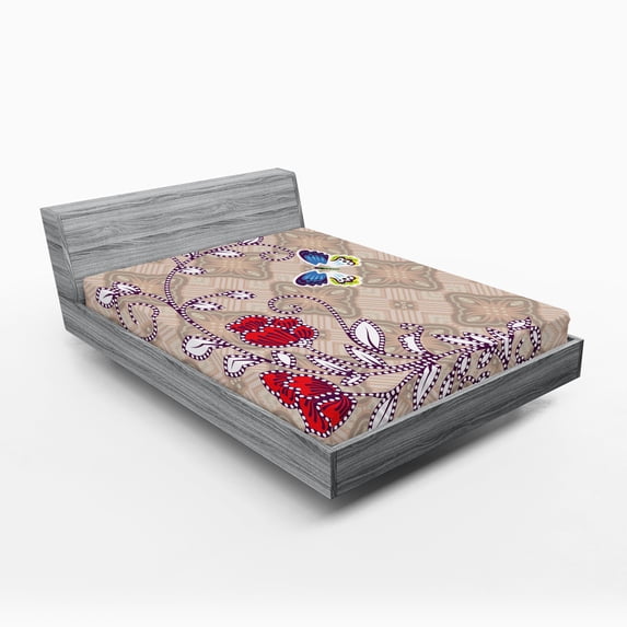 Ambesonne Floral Fitted Sheet, Blooming Flower Retro, Queen Size, Multicolor