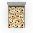 thumbnail image 1 of Ambesonne Floral Fitted Sheet, Blooming Summer Meadow Print, Full Size, Sepia Mustard and Pale Orange, 1 of 5