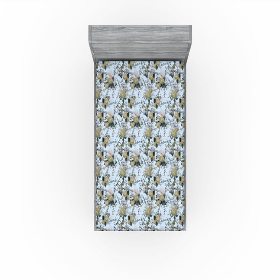 Ambesonne Floral Fitted Sheet, Blossoming Roses Romantic, Twin Size, Pale Azure Blue Evergreen