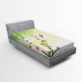 thumbnail image 1 of Ambesonne Floral Fitted Sheet, Blossoms Ladybugs Spring, Twin Size, Green Pink, 1 of 2