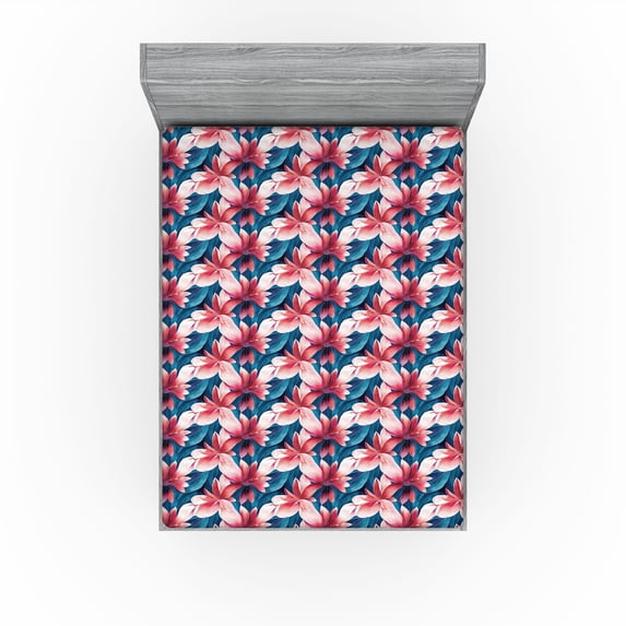 Ambesonne Floral Fitted Sheet, Botanical Water Flower Art, Queen Size, Slate Blue and Dark Coral