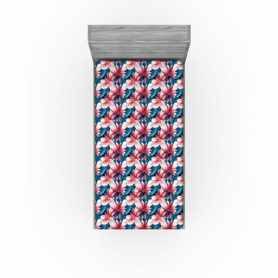 Ambesonne Floral Fitted Sheet, Botanical Water Flower Art, Twin Size, Slate Blue and Dark Coral