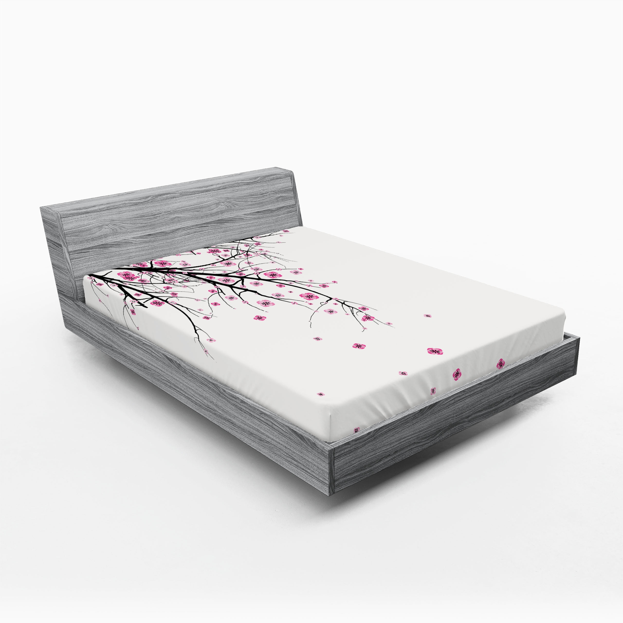Queen Black and Pink Floral Microfiber Fitted Sheet