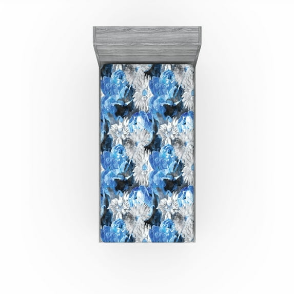 Ambesonne Floral Fitted Sheet, Cold Tones Roses Gerberas, Twin Size, Sky Blue Pale Grey