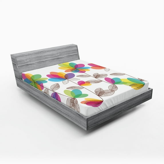 Ambesonne Floral Fitted Sheet, Colored Blooming Flowers, Queen Size, Multicolor
