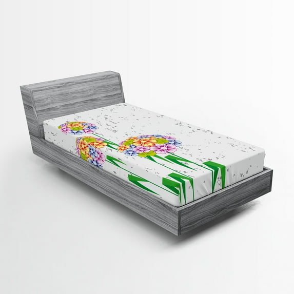 Ambesonne Floral Fitted Sheet, Colorful Daisies Art, Twin XL Size, Multicolor