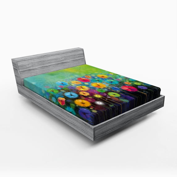 Ambesonne Floral Fitted Sheet, Colorful Dandelions, Queen Size, Multicolor
