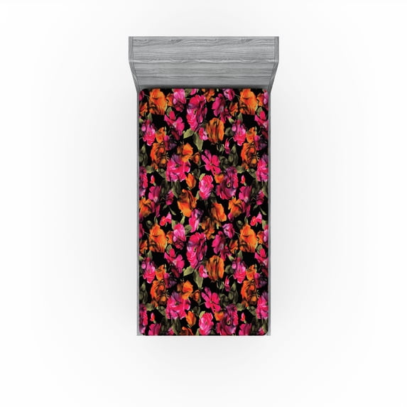 Ambesonne Floral Fitted Sheet, Colorful Flowers Fashion Art, Twin XL Size, Pale Fuchsia and Sage Green