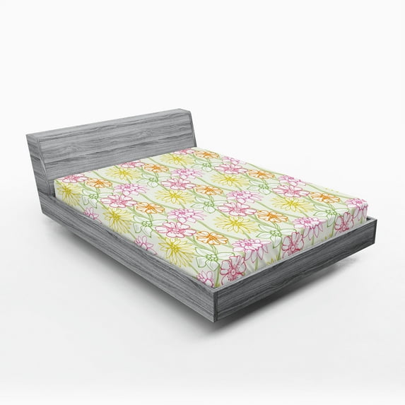 Ambesonne Floral Fitted Sheet, Colorful Flowers Sketchy, Full Size, Multicolor