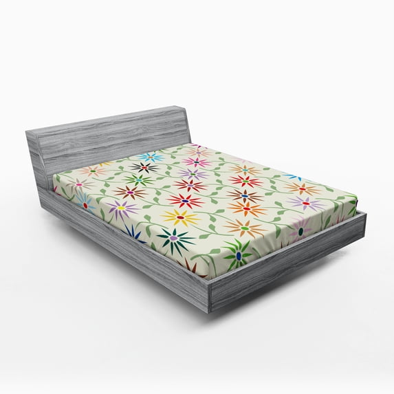 Ambesonne Floral Fitted Sheet, Colorful Graphic Garden, Full Size, Multicolor
