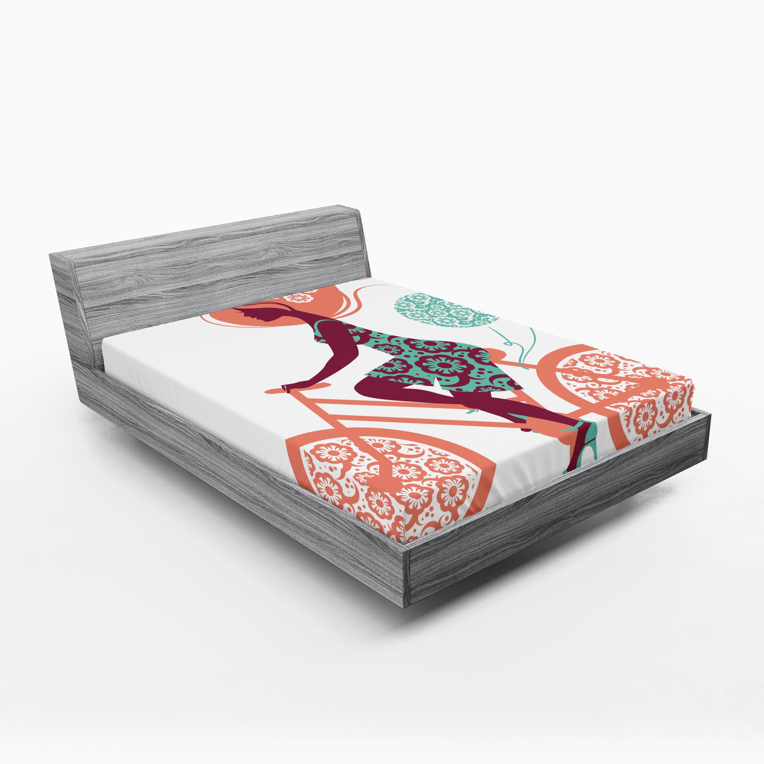 Queen Coral and Seafoam Floral Microfiber Fitted Sheet