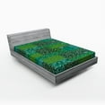 thumbnail image 1 of Ambesonne Floral Fitted Sheet, Curly Ornaments in Squares, Queen Size, Emerald Jade Green, 1 of 2